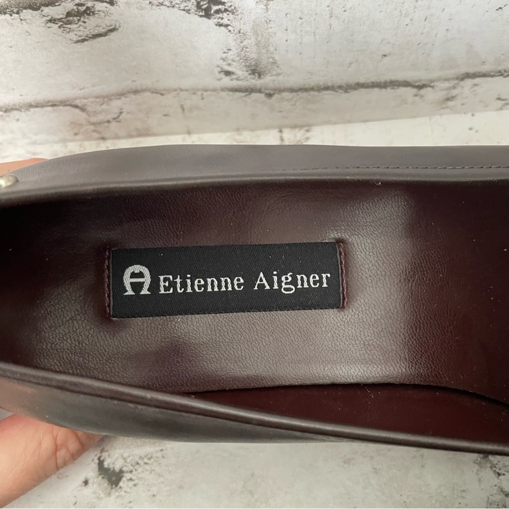 Etienne Aigner Women’s Leather Slip On Brown Loafers Old Money Preppy Size 9M - Picture 12 of 16